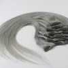 Clips In Hair Extensions Real Human Hairs Silver Grey Color Clip On For Full Head 7PCS 120g Silky Straight Weft Remy Hair1980