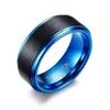 Fashion 8mm Black Mens Band Blue Plating Stainless steel Wedding Ring Mens Ring Size 6 - 13