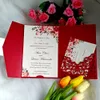 Kinesisk röd kuvertstil Laser Cut Bröllopinbjudan med RSVP-kort Anpassade utskriftsinbjudningar för Bridal Shower Quinceanera Party