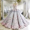 2022 Luxury Ball Gown Wedding Dresses Lace 3D Floral Appliques Cap Sleeves Sweet 16 Sweep Train Sheer Back Puffy Party Formella Bröllopsklänningar