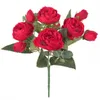 Wholesale artificial flower silk plastic roses bouquet with favourable price 9 flower heads rose silk flower