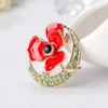 Rhinestone Brouches Pins Prestive Party Party Saceates Alloy Enamelled Poppy Flower Brough Reammance Воскресенье Сувенир