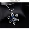 Bloem ketting oorrang set sieraden voor vrouwen meisjes dames marineblauw kristal strass rhinestone diamant hanger charme zilveren cadeau sieraden sets hot