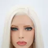 Platinum blond syntetiska spetsfront peruker för kvinnor silkeslen rak sidodel värmebeständig lång blondin hår wig7698831