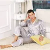 2019 뜨거운 판매 남성 실크 새틴 파자마 세트 럭셔리 긴 소매 나이트웨어 정장 Pajamas 홈 서비스 망 의류 큰 크기