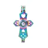 Rainbow Color Religious Cross Oyster Pearl Cage Bead Cage Hanger Medaillons voor Essential Oil Diffuser Sieraden Maken