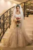 華やかな長袖は、Mhamad Syerのウェディングドレスフルレースのアラビアの結婚ナイジェリアのローブデマリエの花嫁のカスタムライドドレス
