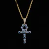 Nya anlända Devil Blue Eyes ANKH Necklace Pendant Iced Out Gold Silver Plated Mens Hip Hop Jewelry Gift224T7090486