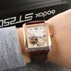 Nieuwe Rose Gold Silver Texture Dial Tourbillon Automatic Mens Horloge 5 Kleur Hoge Kwaliteit Bruin Lederen Sapphire Horloges TimeZonewatch E48B2
