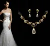 Позолоченное кремовое жемчужное капля жемчуга и горный хрусталь кристалл свадебное ожерелье и серьги свадебные ювелирные наборы