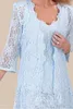 2019 Elegant Light Blue Mother Of The Bride Dresses With Jacket Ankle Length Evening Gowns Long Sleeve Wedding Mother of the Bride Suits