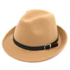 Mode män kvinnor ullblandning fedora cap trilby hatt outdoot kort grim atumn vinter jazz hatt läder band1330883