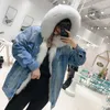 OFTBUY 2019 Denim Parka Giacca invernale da donna Cappotto in vera pelliccia Collo di pelliccia di procione naturale Fodera spessa e calda Capispalla Nuovo