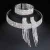 Klasyczny Elegancki Srebrny Kolor Tassel Crystal Bridal Biżuteria Zestawy Afryki Rhinestone Naszyjnik Ślubny Kolczyki Zestawy Bransoletka WX081