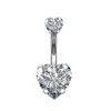 Acier chirurgical 316L 14g anneaux de nombril diamant clair Zircon CZ anneaux de nombril bijoux de ventre amour coeur blanc or Rose