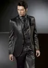 Мода черный Groom Tuxedos Нотч Groomsmen Mens Свадебное платье Отлично Человек куртка Blazer 3шт Костюм (куртка + брюки + жилет + галстук) 15