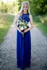 Robes de demoiselle d'honneur en dentelle en mousseline de soie pays 2019 robe de soirée de mariage bleu royal, plus la taille des robes d'honneur de femme de chambre