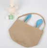 Rabbit Ear Cotton Linen Easter Egg Bag Bunny Ear Shopping Tote kids Jute Cloth Hand-painted DIY Creative Candy Gift Bag Round Bottom event