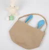 lapin oreille coton lin oeuf de pâques sac lapin oreille shopping fourre-tout enfants toile de jute peint à la main bricolage créatif bonbons cadeau sac fond rond