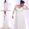 Vintage Szyfonowe Plus Size Sukienki ślubne Długie Rękawy V-Neck Lace Aplikacja Beach Suknie Ślubne Backless 2019 Vestido De Novia