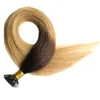 Hot Ombre Virgin vorgekühlt Nagel U Spitze Haarverlängerungen 100s Keratin Fusion Nagelspitze Human Hair Extensions Virgin Indianer Gerade Remy T6 / 613
