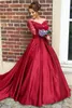 Satin Sexy Amazing Red Wedding Dresses V Neck Off The Shoulder With Long Lace Sleeves Floor Length Bridal Gowns Robe De Mariee Princesse