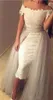 Summer Ankle Length Boho Beach Sheath Wedding Dresses Off Shoulder Full Lace Detachable Train Arabic Bridal Party Gowns Custom Made