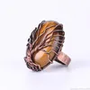Weinlese-Baum des Lebens Edelstein-Ring-Kupfer-Opal Rose Quartz Natrual Stein Winding handgemachte justierbare Band Finger Ring Modeschmuck