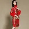 Red Winter Shanghai Story seta donna Qipao abito cinese manica lunga abito cheongsam asiatico lunghezza ginocchio abbigliamento etnico orientale