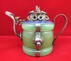 Chinese oude Tibetaanse zilveren Dragon Lion Green Jade Cloisonne Theepot Aap Deksel