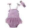 Bebek Kız Giysileri Toddler Yaz Tulum Etekler Kafa Takım Elbise Tül Tutu Tulumlar Hairband Fırfır Askı Onesies Bodysuits AYP5435