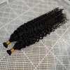 I Tip Extensions de cheveux Cheveux humains crépus bouclés 100 brins Extensions de cheveux indiens Remy pré-collés Ventes directes d'usine noires naturelles