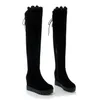 Größe 33 bis 42 43 schwarze Spitze High Heel unsichtbare Keilschuhe Overknee Oberschenkel hohe Stiefel sexy Winter Designer Booties Tradingbear