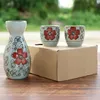 Promotional 3PCS Sakura Sake Set Japanese Style 1 Ceramic Hip Flask Tokkuri Bottle 2 Ochoko Cups Wine Glasses for Sushi Restaurant