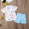 아기 여름 의류 유아 아기 소년 공식 양복 꽃 드레스 셔츠 + 반바지 바닥 복장 공 인쇄 2pcs 옷 1-6y1