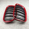 2 Piece Top quality Red Carbon fiber Auto Front Bumper Grilles For 7 Series F01 F02 Dual Line Mesh Grill Grille