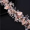 Handmade Rose Gold Headband Wedding Bridal Flower Crown Tiara Crystal Rhinestone Hair Accessories Jewelry Princess Queen Headpiece Headdress