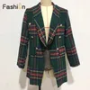 Costumes pour femmes Blazers Vintage Double boutonnage manteaux effiloché à carreaux Tweed manteau femmes poches Blazer Plaid dames vêtements d'extérieur décontracté Casaco Fe