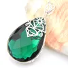 Luckyshine Handmade 6 Pieces Real Huge Water Drop Fire Green Quartz Pendants 925 Sterling Silver Plated Lovers 1.58inch Pendants Jewelry