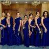 2023 Royal Blue One Shoulder Mermaid Bridesmaid Dresses Sweep Train African Country Wedding Guest Gowns Maid of Honor Dress Plus S241F