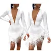 Women Solid Plunge Fluffy Irregular Party Dress Irregular Bodycon Mini Dress Fashion Casual Style Black and White300Z