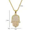 Hip Hop Hamsa Diamonds Pendants Colliers pour hommes Femmes Hands Of Fatima Amulet Collier de luxe ethnique