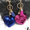 Lindo llavero brillo lentejuelas corazón llavero Mujer Llaveros Mujer bolsa de coche accesorios llavero joyería Sleutelhanger