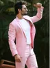 Summer Short Pants Pink Linen Men Suits for Beach Wedding Suits Groom Tuxedos Groomsmen Blazers Man Costume Homme 2Piece CY09262u