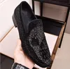 Moda estilo europeu casual formal para preto strass couro genuíno sapatos de casamento ouro metálico masculino cravejado mocassins