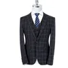 Classic Black Plaid Men Bröllop Tuxedos Slim Fit One Button Prom Passar Man Party Blazer Suit (Jacka + Vest + Byxor)