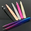 High quality Steel Slanted Tip Eyebrow Tweezers Face Hair Removal Clip Brow Trimmer Makeup Tool Accept customized logo