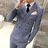 Tuxedos de marié gris à Double boutonnage, personnalisé, costumes à revers pour hommes, 2 pièces, Blazer de mariage/bal/dîner (veste + pantalon + cravate) W679