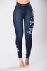 Lady Casual Jeans Pants Europe Russia New Trend embroidery flowers Jeans cute blue Cotton Denim Patchwork pockets Button zipper long Pants