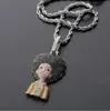 14K Gold Plated Icy Huey Icy Riley Boondocks Pendant Necklace Mens Micro Pave Cubic Zirconia with 24inch Rope chain